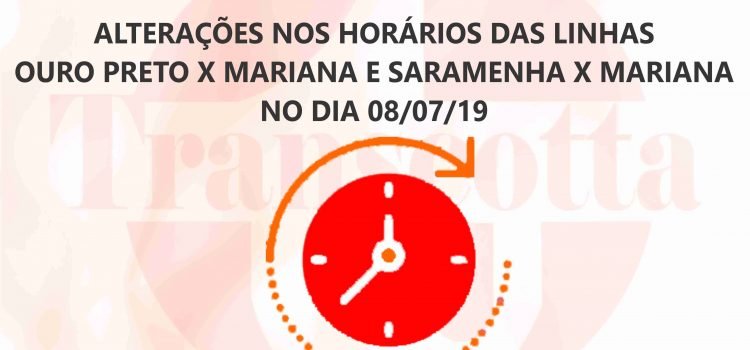 Alterações nos horários das linhas Ouro Preto x Mariana e Saramenha x Mariana