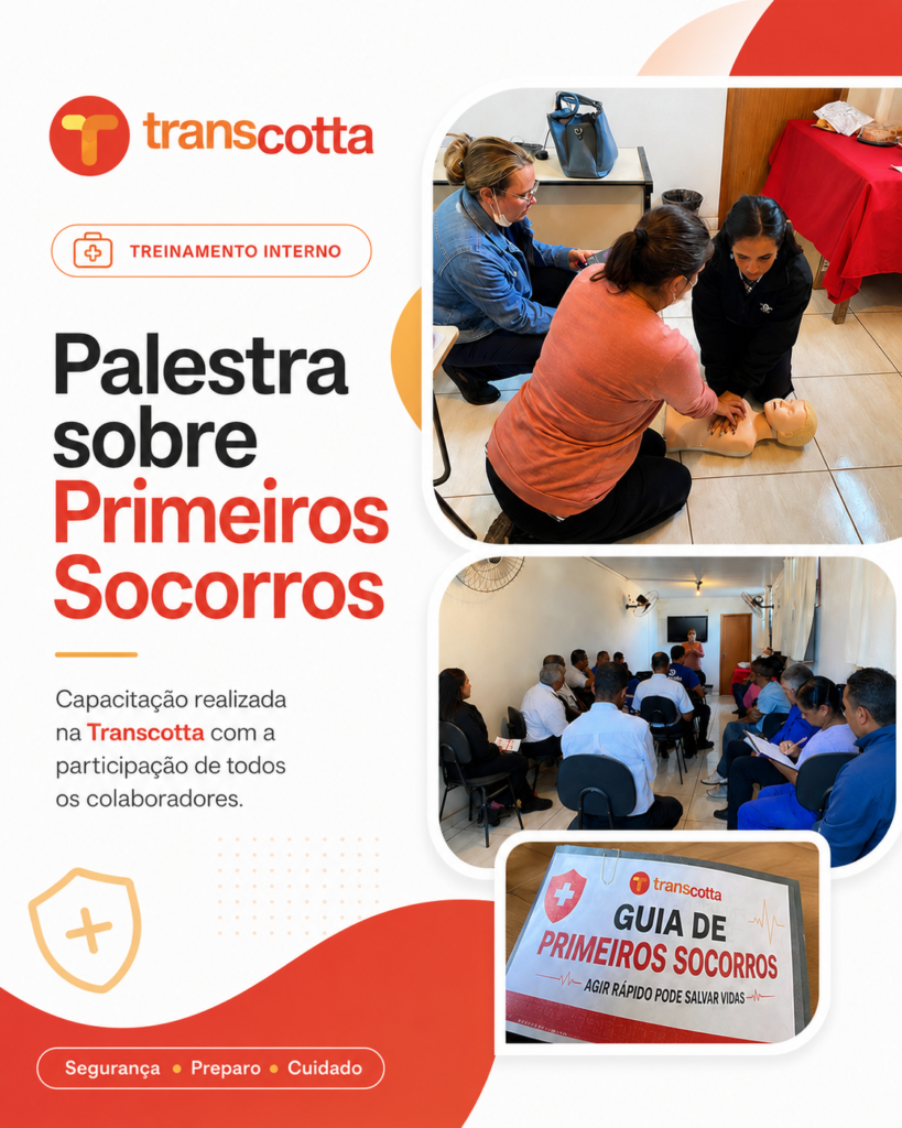 Colaboradores da Transcotta realizam treinamento durante palestra de primeiros socorros.