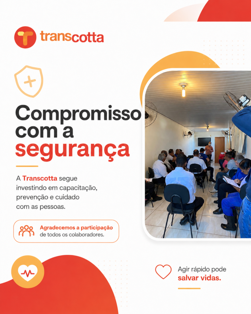 Colaboradores da Transcotta realizam treinamento durante palestra de primeiros socorros.